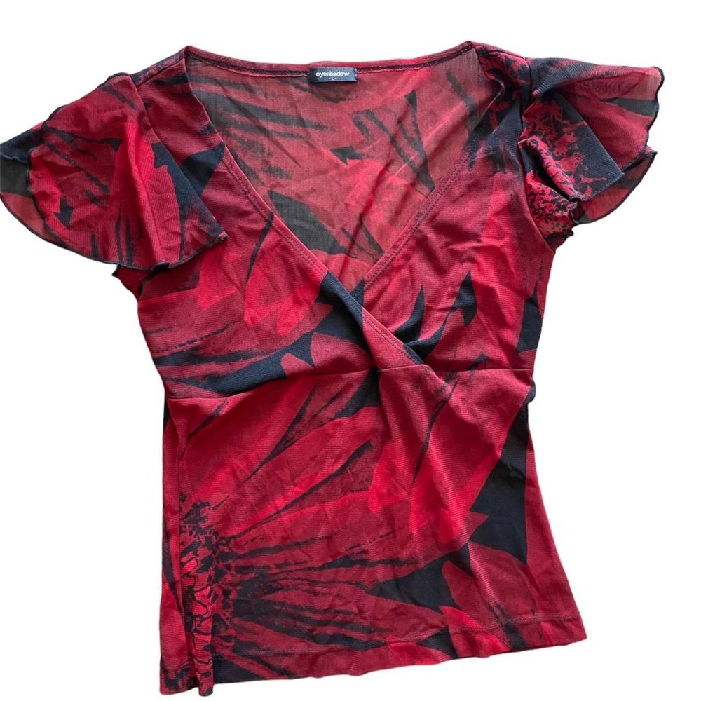 Gorgeous vintage red and black floral blouse